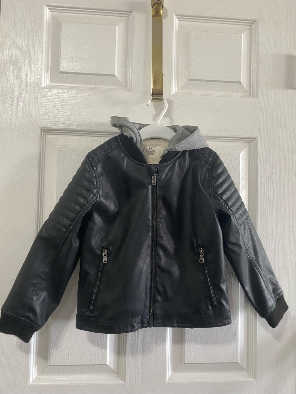 H&M Boys Faux Leather Moto Biker Jacket with Sherpa Lining - Size 6 (5-6Y)